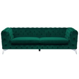 Sofa Grün Samtstoff 3-Sitzer Chesterfield Stil Klassisch Wohnzimmer