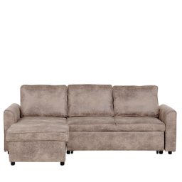 Ecksofa Braun Kunstleder Lederoptik L-Förmig Rechtsseitig Schlaffunktion Modern Wohnzimmer