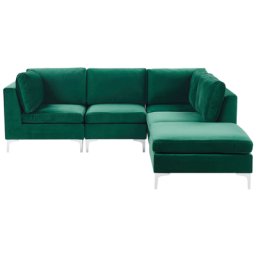 Modulares Ecksofa mit Ottomane linksseitig Grün Polsterbezug aus Samtstoff 4-Sitzer mit Metallgestell Silber Wohnzimmer Salon Möbel