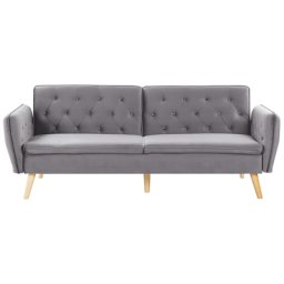 Sofa Grau Samtstoff 2-Sitzer Schlaffunktion Modern Praktisch Wohnzimmer Schlafzimmer