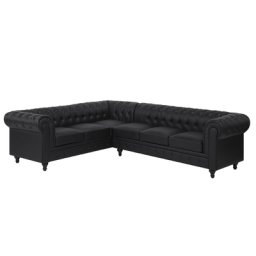 Ecksofa Schwarz Kunstleder L-Förmig Rechtsseitig Chesterfield Stil Glamourös Wohnzimmer