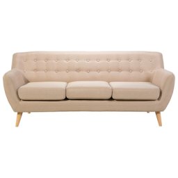 Sofa Beige Polsterbezug 3-Sitzer Retro Modern Wohnzimmer