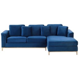 Ecksofa Dunkelblau Samtstoff L-Förmig Linksseitig Modern Zierkissen Wohnzimmer
