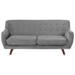 Sofa Grau Samtstoff 3-Sitzer Minimalistisch Retro Wohnzimmer