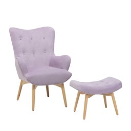 Ohrensessel mit Hocker Rosa Samtstoff Gummibaumholz Moderner-Look für Wohnzimmer Schlafzimmer