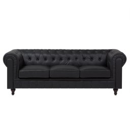 Sofa Schwarz Kunstleder 3-Sitzer Chesterfield Stil Glamourös Wohnzimmer