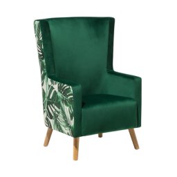 Ohrensessel Grün Samtstoff Gummibaumholzbeine Einzelsessel Wohnzimmer elegant
