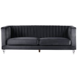 Sofa Schwarz Samtstoff 3-Sitzer Glamourös Elegant Wohnzimmer
