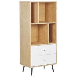 Regal Hellbraun/Weiß MDF-Platte mit 2 Schubladen und 4 Fächern Wohnzimmer Schlafzimmer Flur Salon Möbel