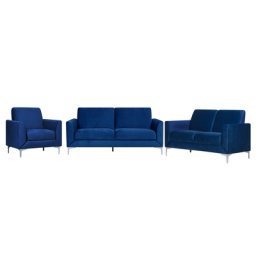 Sofa Set Dunkelblau Samtstoff Sitzgruppe Minimalistisch Modern Wohnzimmer