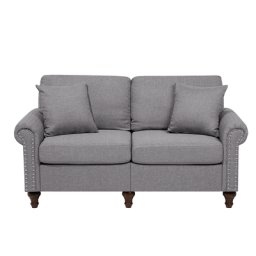 Sofa Hellgrau Polsterbezug 2-Sitzer Retro Glamourös Zierkissen Wohnzimmer