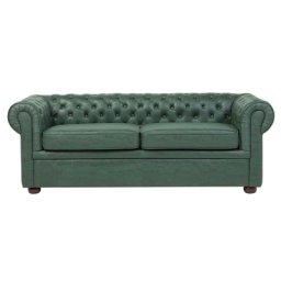 Sofa Grün Polsterbezug Lederoptik 3-Sitzer Chesterfield Stil Glamourös Wohnzimmer