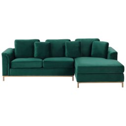 Ecksofa Dunkelgrün Samtstoff L-Förmig Linksseitig Modern Zierkissen Wohnzimmer