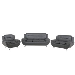 Sofa Set Sessel 2er Sitzer 3er Sitzer Grau Kunstleder Traditionell Wohnzimmer Salon