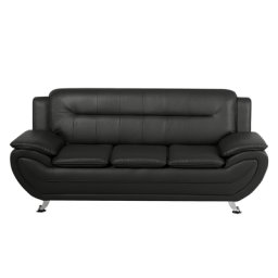 Sofa Schwarz Kunstleder 3-Sitzer Traditionell Wohnzimmer