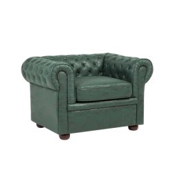 Sessel Grün Leder-Optik Englischer Stil Wohnzimmer Salon