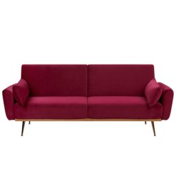 Sofa 3-Sitzer Burgundrot Samtstoff Elegant mit Kissen