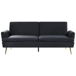 Sofa Schwarz Samtstoff 3-Sitzer Schlaffunktion Klassisch Wohnzimmer