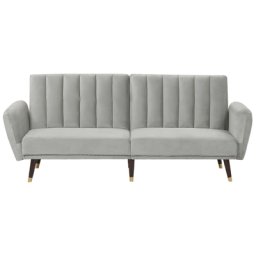 Schlafsofa Hellgrau Samtstoff mit 3-fach verstellbarer Rückenlehne Schlaffunktion 3-Sitzer Sofa Glamour Stil