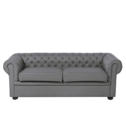 Sofa Grau Echtleder 3-Sitzer Chesterfield Stil Glamourös Wohnzimmer