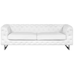 Sofa Weiß Kunstleder 3-Sitzer Chesterfield Stil Glamourös Wohnzimmer