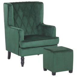 Sessel Grün Samtstoff mit Hocker Wohnzimmerausstattung Salon Schlafzimmer Essbereich