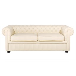Sofa Creme Echtleder 3-Sitzer Chesterfield Stil Glamourös Wohnzimmer