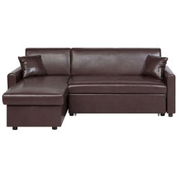 Ecksofa Dunkelbraun Polsterbezug in Lederoptik L-Förmig Rechtsseitig Mit Schlaffunktion Traditionell Wohnzimmer