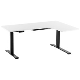 Schreibtisch rechtsseitig Weiß Spanplatte 160x110 cm mit Metallgestell Schwarz elektrisch höhenverstellbar L-Form Büro Arbeitszimmer Möbel