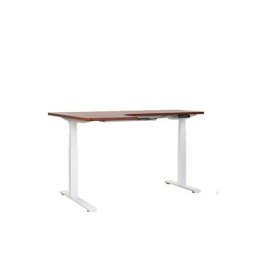 Schreibtisch linksseitig Braun Spanplatte 160x110 cm mit Metallgestell Weiß elektrisch höhenverstellbar L-Form Büro Arbeitszimmer Möbel