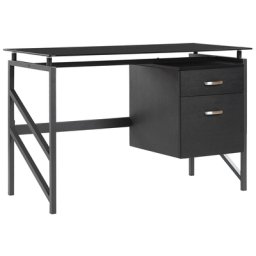 Schreibtisch Schwarz Glas 117 x 57 cm Zwei praktische Schubladen Kinderzimmer Büroraum
