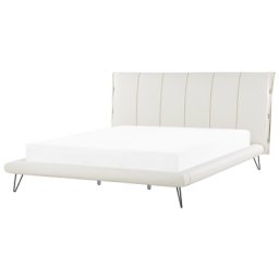 Bett Weiß 180 x 200 cm Kunstleder mit Lattenrost dekoratives Kopfteil mit vertikaler Versteppung Modern Glamour Look Schlafzimmer