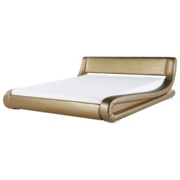 Bett Kunstleder Gold 180 x 200 cm Mit LED Beleuchtung Geschwungene Formgebung Luxuriöse Ausstrahlung Modern