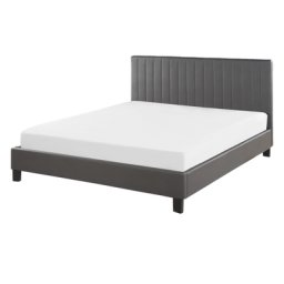 Bett Grau aus Kunstleder 140 x 200 cm mit Lattenrost mit vertikalen Linienverzierungen Schlafzimmer Modernes Design