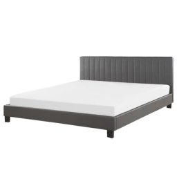 Bett Grau aus Kunstleder 180 x 200 cm mit Lattenrost mit vertikalen Linienverzierungen Schlafzimmer Modernes Design