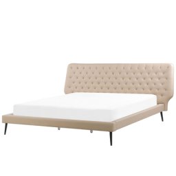 Bett Beige Kunstleder mit Lattenrost 180 x 200 cm dekoratives Kopfteil mit vertikaler Versteppung Modern Schlafzimmer