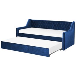 Tagesbett Marineblau Samtstoff 90 x 200 cm Ausziehbar Mit Lattenrost Nieten Modern Glamour