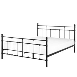 Bett Schwarz Metall mit Lattenrost 160 x 200 cm hohem Kopfteil dekorative Sprossen Klassisch für Mädchen Jugendzimmer Schlafzimmer