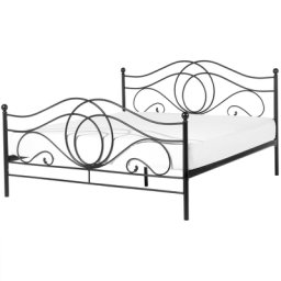 Metallbett Schwarz 160 x 200 cm Mit Lattenrost Metall Verzierungen Romantisch Klassisch