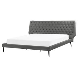 Bett Grau Kunstleder mit Lattenrost 160 x 200 cm dekoratives Kopfteil mit vertikaler Versteppung Modern Schlafzimmer