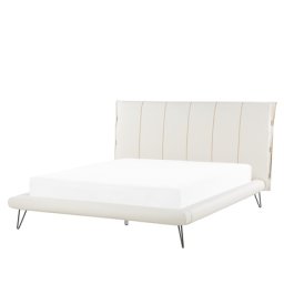 Bett Weiß 160 x 200 cm Kunstleder mit Lattenrost dekoratives Kopfteil mit vertikaler Versteppung Modern Glamour Look Schlafzimmer