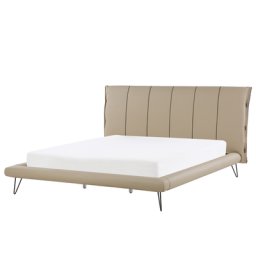 Bett Beige 180 x 200 cm Kunstleder mit Lattenrost dekoratives Kopfteil mit vertikaler Versteppung Modern Glamour Look Schlafzimmer
