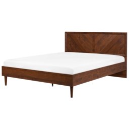 Bett Dunkelbraun Faser- und MDF-Platten mit Holzbeinen Lattenrost 180 x 200 cm Holzoptik Modern Klassich Schlafzimmer Doppelbett Ehebett