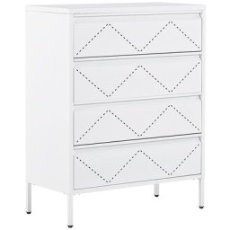 Hohe Kommode Weiß Stahl 40x80x102 cm mit 4 Schubladen Mehrzweckschrank für Büro Schlafzimmer Wohnzimmer Kinderzimmer Bad