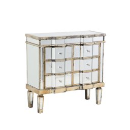 Kommode Silber Gold Glas MDF Platte Massivholz 80 x 81 x 33 cm Glamourös Präzise Details Wohnzimmer