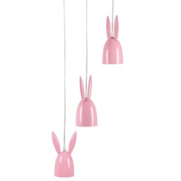 Hängeleuchte Rosa Eisen 3-flammig mit verschiedenen Schirmen höhenversetzt Kaninchenmotiv Minimalistisches Design