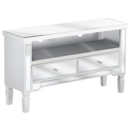 TV Möbel Silber MDF Platte Glas Kiefernholz 60 x 100 x 33 cm Modern Spiegeleffekt Glamourös Elegant Multifunktional Viel Stauruam Wohnzimmer
