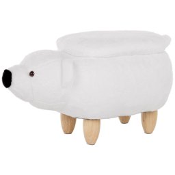 Tierhocker Weiß Polyester Schaumstoff Gummibaumholz 38 x 69 x 30 cm Modern Bär Trendy Praktisch Stauraum Kindermöbel Kinderzimmer