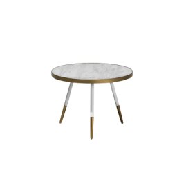 Couchtisch Weiß mit Gold Metallgestell Marmor Optik Rund Elegant Modern