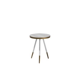 Beistelltisch Weiß Gold 44 x 55 cm MDF Platte Metallfüße Furniert Elegante Ausstrahlung Marmor Optik Rund Modern